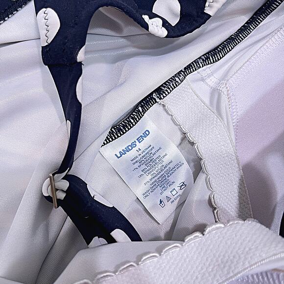 Lands End Polka Dot Striped One Piece Swimsuit Black White Tugless Womens 14 - Picture 4 of 5